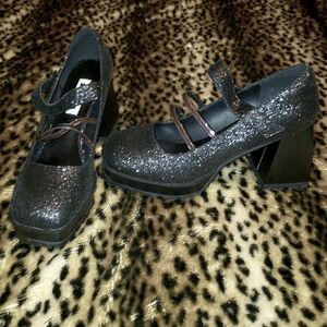 DOLLS KILL ZEMETA Nighty Mary Jane GLITTERY Heels PLATFORMS 10 NWOB GOTH